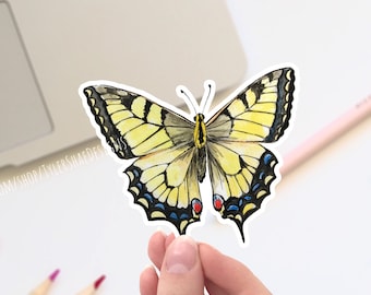 Watercolor Butterfly vinyl sticker, Yellow Swallowtail butterfly stickers, laptop stickers, decals, bumper sticker. insect stickers, macbook