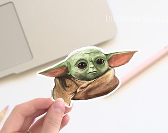 Baby alien sticker, buitenaardse sticker, The Child aquarel vinyl sticker, bumperstickers en laptopstickers / schattig laptopcadeau, nerdsticker