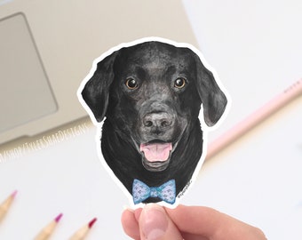 Black Lab con pegatina de vinilo con pajarita, pegatinas para perros Labrador, pegatinas para portátiles, calcomanías, pegatinas para parachoques. pegatina de perro, linda pegatina de mascota, mamá perro