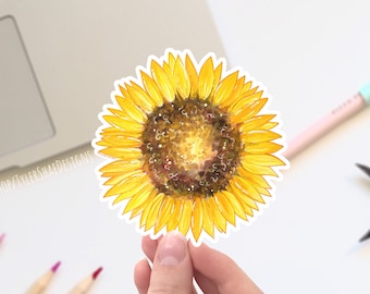 Watercolor Sunflower sticker, cottage core sticker, laptop stickers, decals, bumper sticker. Nature, garden, floral sticker. Yellow flower