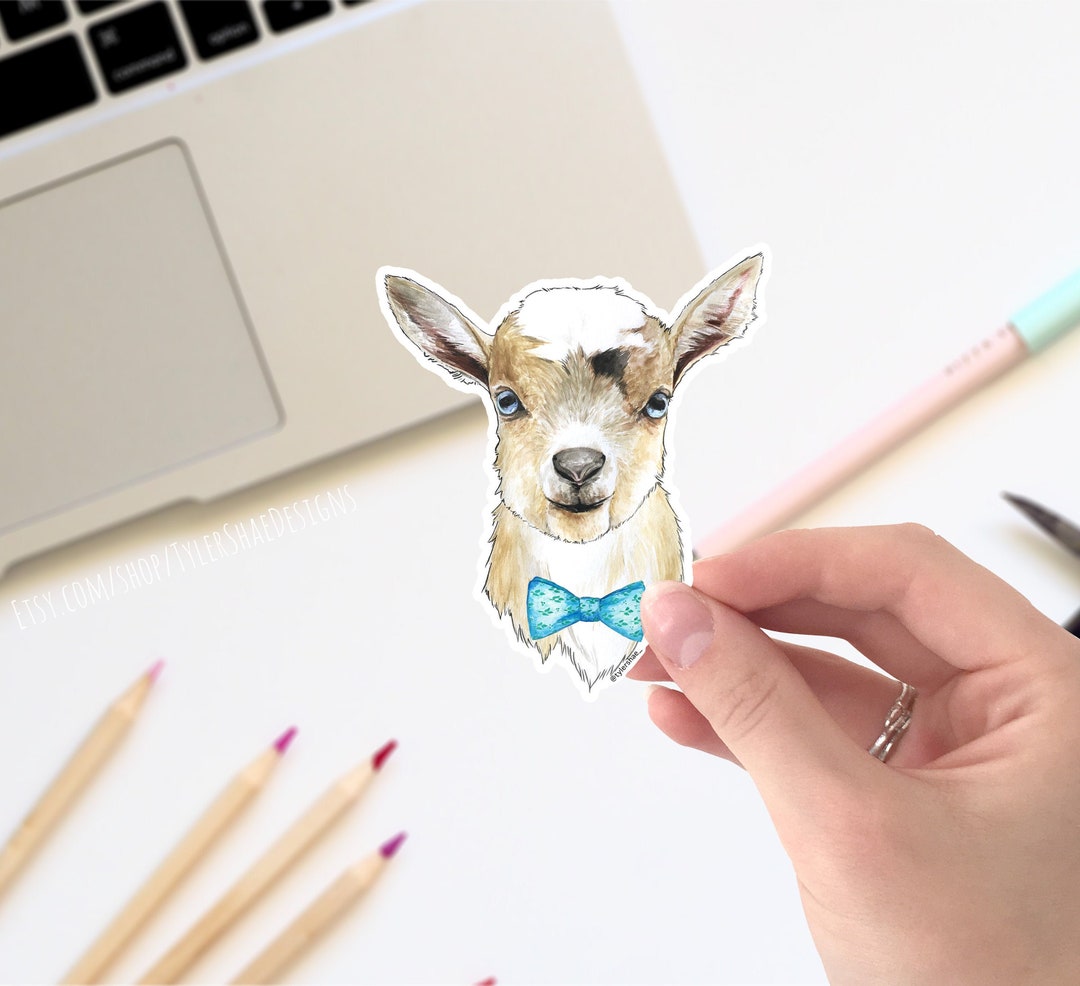 Goat With Bow Tie Vinyl Sticker, Laptop Stickers, Baby Animal Stickers ...