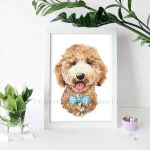 Watercolor Golden Doodle Print, Printable bow tie dog, nursery animal painting, Downloadable wall art, home decor, cute animal print, baby