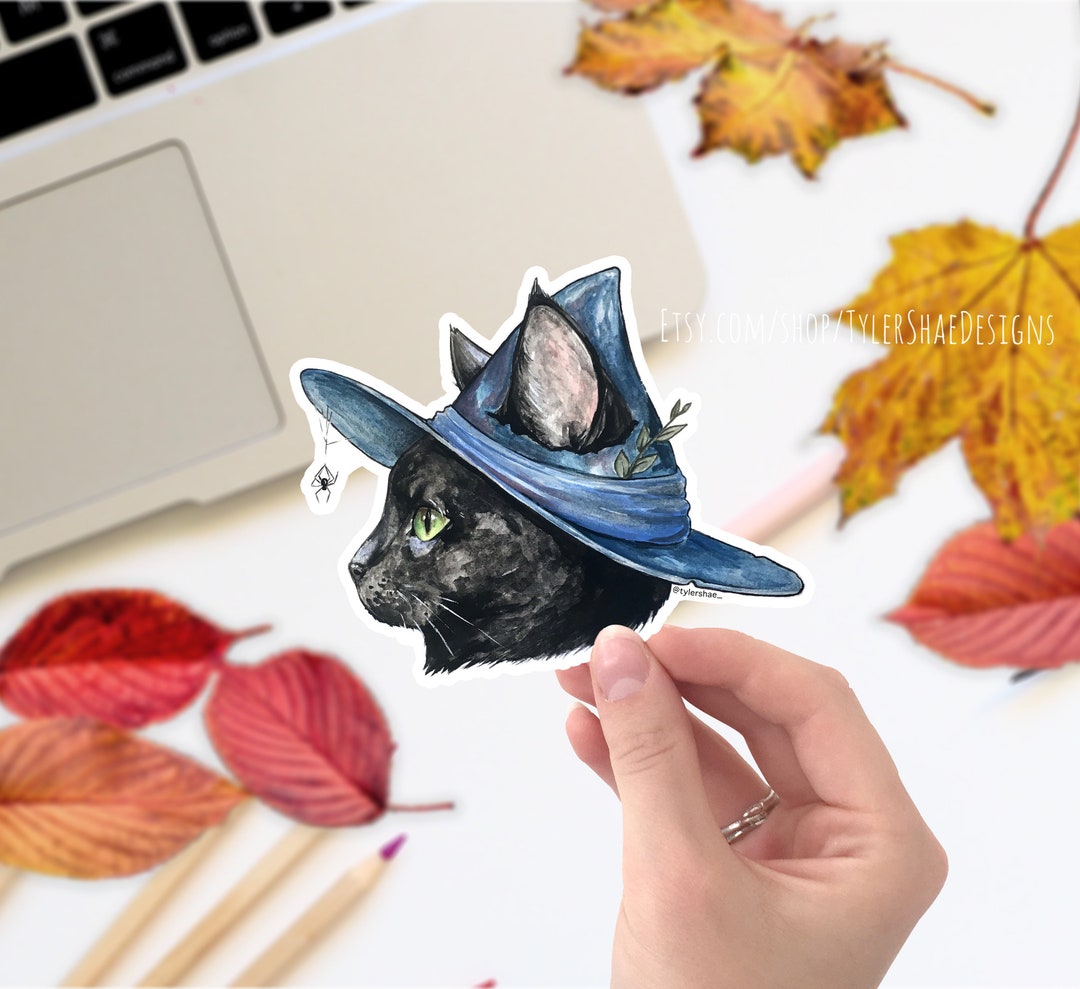 Black Cat Witch Vinyl Sticker, Cute Stickers, Laptop Stickers, Decals ...
