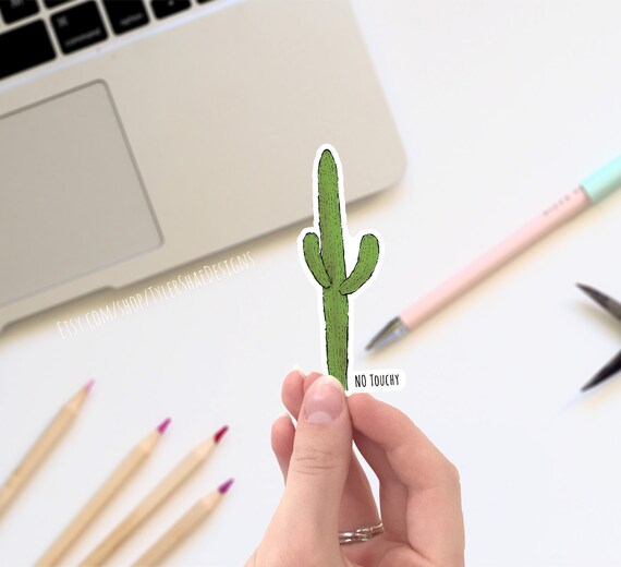 Funny cactus sticker, "no touchy" sticker, laptop stickers, decals, bumper sticker. Nature, cacti, plant, and succulent themed sticker, gift