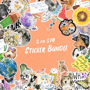 Sticker Pack, 3 for 10 Sticker bundle | laptop stickers, decals, bumper sticker, Vinyl stickers | funny, cute gift, party favor, mix n match