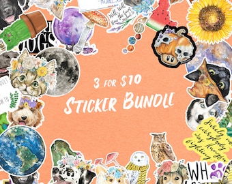 Sticker Pack, 3 for 10 Sticker bundle | laptop stickers, decals, bumper sticker, Vinyl stickers | funny, cute gift, party favor, mix n match