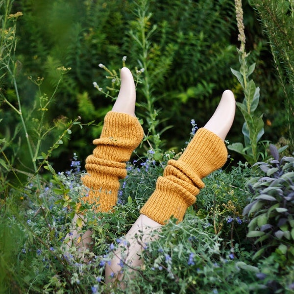 Gamaschen – Beinwärmer – Handgestrickte hohe fußlose Socken aus Wolle und Alpaka