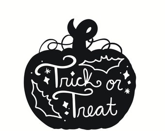 Halloween truco-o-trato bolsa calabaza y murciélagos SVG archivo descargable / signo de puerta SVG