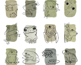 Estudio de ranas sobre muestras de color verde Descarga digital imprimible / Goblincore