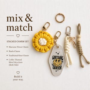 Handmade Macrame Stacked Charm | Motel Keychain Set