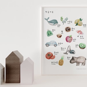 WaterColor Korean Alphabet w/ English sub. Poster