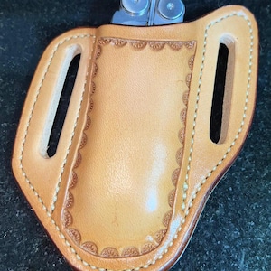 Multi- Tool Border Tooled Sheath Leather Belt Sheath Leatherman