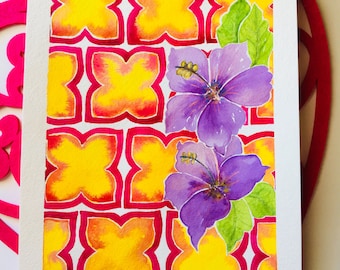 original tropical watercolor painting,tropical flowers,home decor,gift,watercolor,pattern,art