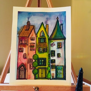 Pintura original, caprichosa, unicórnio, decoração de parede, presente, casa, decoração de casa, impressão colorida, pintura em aquarela