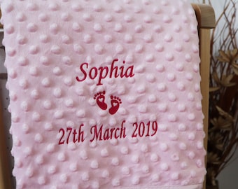 Personalised Baby Blanket Luxury Bubble Style Pink Script Font Name Date Print
