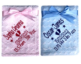 Personalised Newborn Baby Gift Blanket Flock Print Pink Blue