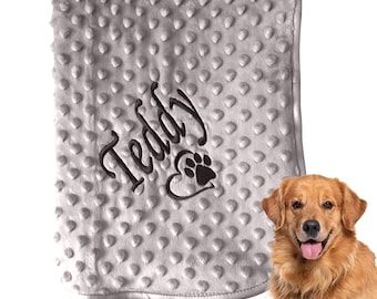 Personalised Dog Cat Pet Blanket Grey Bubble Effect Soft Durable Heart Paw Print