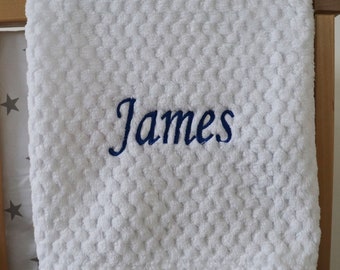 Personalised Baby Waffle Blanket White Blue Font Soft Newborn Christening Shower Gift