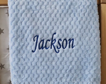 Personalised Baby Waffle Blanket Blue Soft Newborn Christening Shower Gift