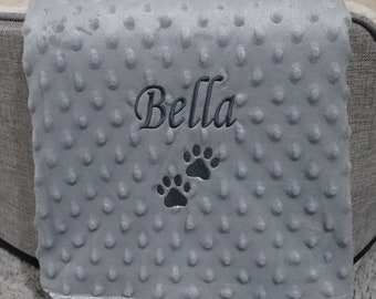 Personalised Dog Cat Pet Blanket Grey Bubble Effect Soft Durable Paw Print