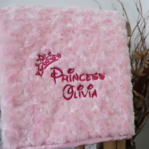 Personalised Baby Blanket Luxury Rosebud Style Pink Disney Princess Name Print