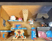 Austria Handmade ( ) Wood Diorama Shadow Box Kitchen Scene Folk Art -small