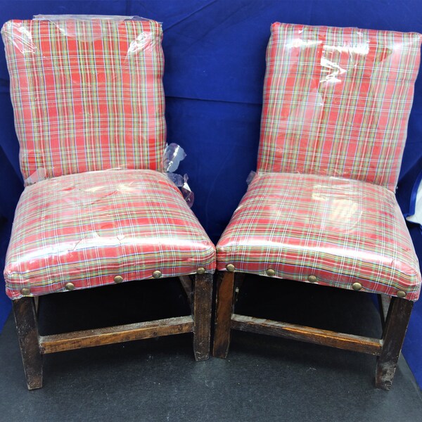 2 Matching LARGE Vintage Kingstate "The Doll Crafter" Dollhouse Plaid Dining Chairs