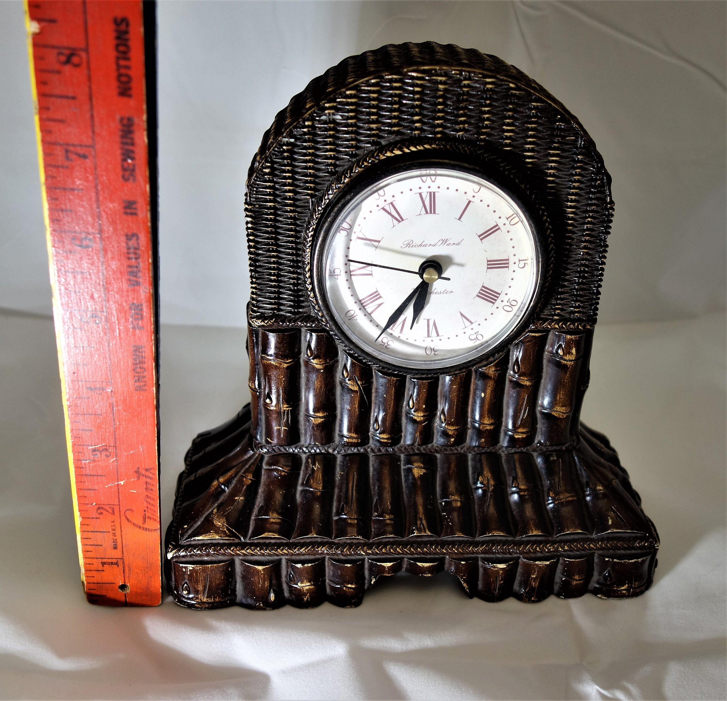 Clock Richard Ward Vintage Bamboo and Wicker Look Mantle Etsy