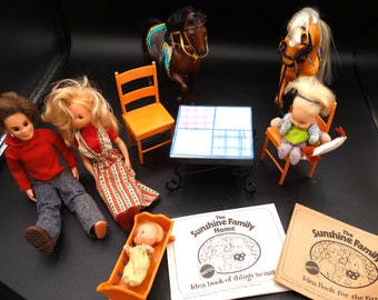 Famille Mattel Sunshine des années 1970, chevaux et meubles