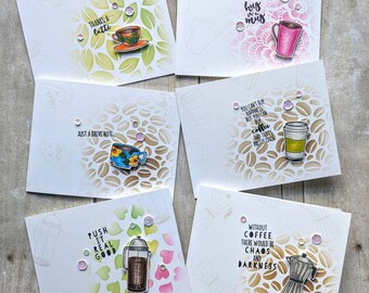 Coffee lovers Handmade Greeting Card Set *Free Shipping to USA* Blank Inside