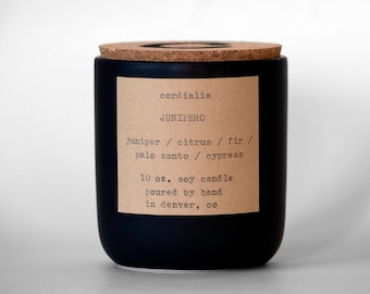 JUNIPERO / 10 oz. soy candle / juniper, citrus, fir, palo santo, sage, cypress, cinnamon / 50 hrs. / handmade