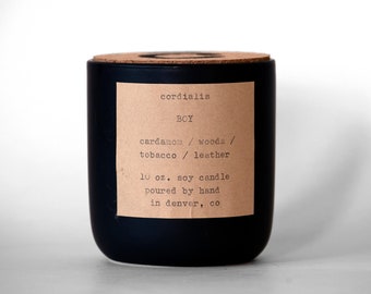 BOY / 10 oz. soy candle / cardamom, tobacco, leather, woods / 50 hrs. / handmade