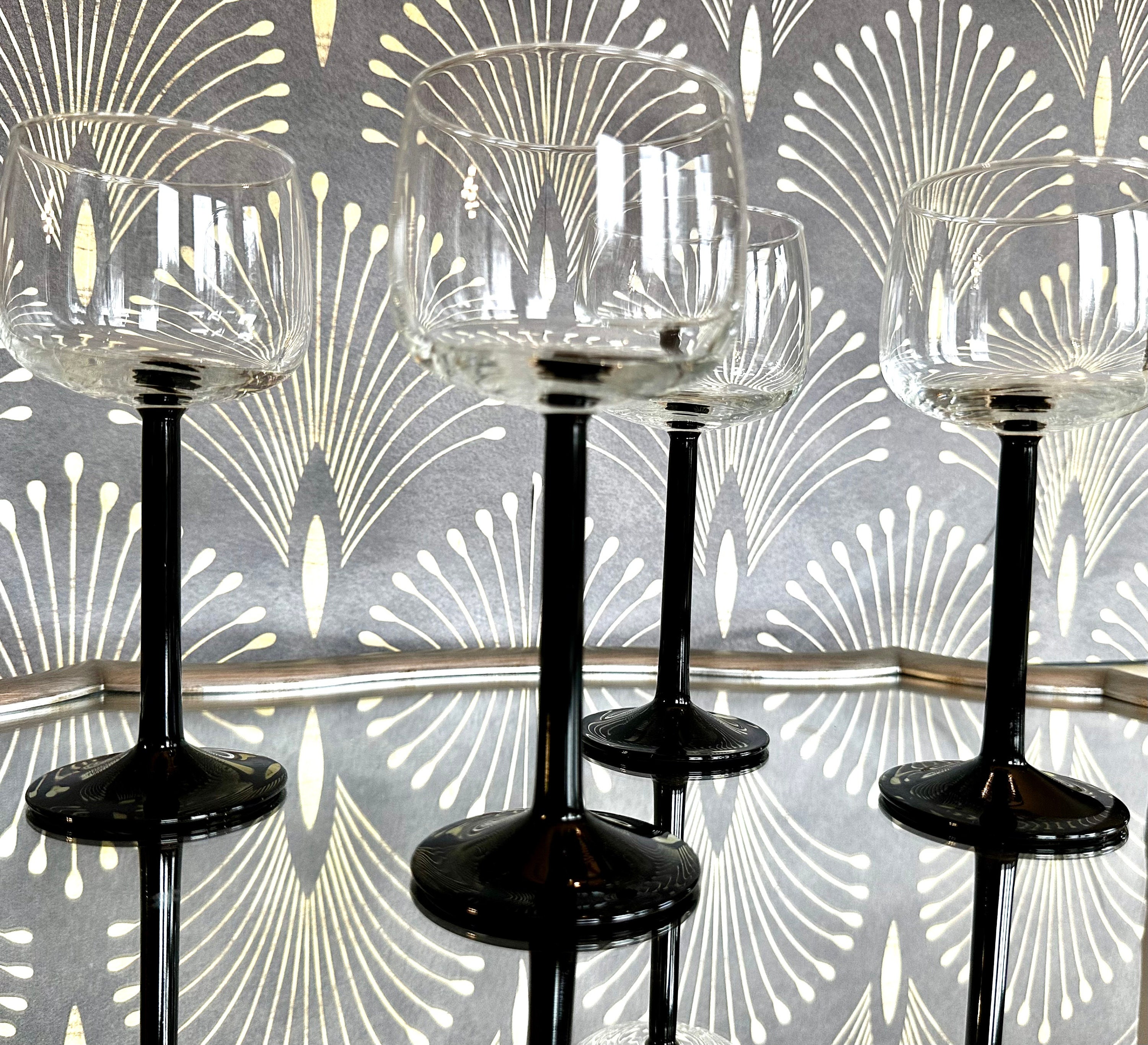 Luminarc Black Stem Wine Glasses Set of 8 Etsy