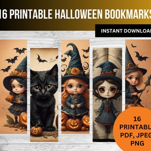 16 Cute Spooky Halloween Bookmarks, Bookmark Set, Cute Bookmarks, Bookmark Printable
