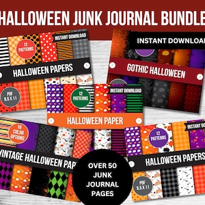 ヴィンテージハロウィーンスクラップブックペーパーメガバンドル：50以上の印刷可能なデザイン（PDFダウンロード可能形式）
