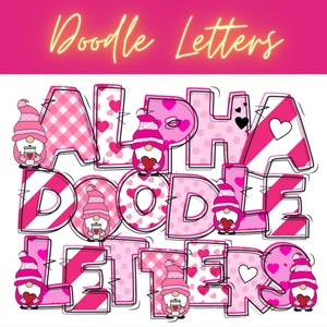 Alfabeto de letras doodle de San Valentín, paquete de letras doodle de San Valentín, carta de amor, conjunto de letras de San Valentín, paquete de letras de sublimación DTF