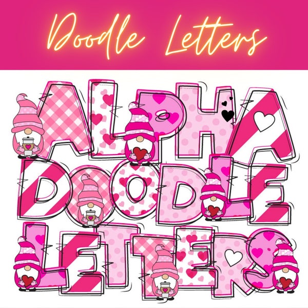 Valentine's Day Doodle Letter Alphabet, Valentines Doodle Letters Bundle, Love Letter, Valentine Alpha Set Sublimation Alpha Pack DTF