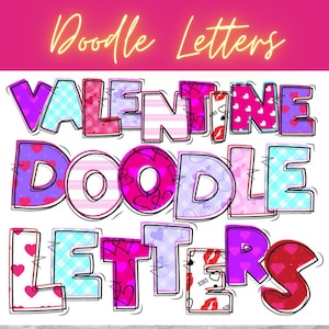 Valentine&#39;s Day Doodle Letter Alphabet Bundle (PNG, PDF)