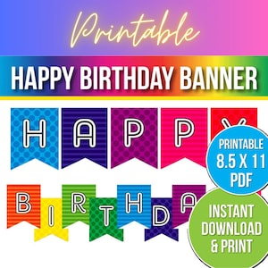 Printable Birthday Banner, Printable Banner, Bday Party Banner, Instant Party Banner, Pin Banner