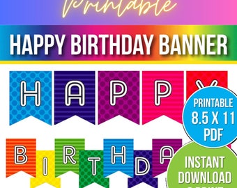 Printable Birthday Banner, Printable Banner, Bday Banner, Birthday Party Banner, Instant Party Banner, Pin Banner, Birthday Party Decor