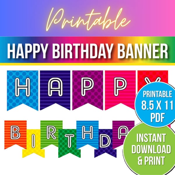 Printable Birthday Banner, Printable Banner, Bday Banner, Birthday Party Banner, Instant Party Banner, Pin Banner, Birthday Party Decor