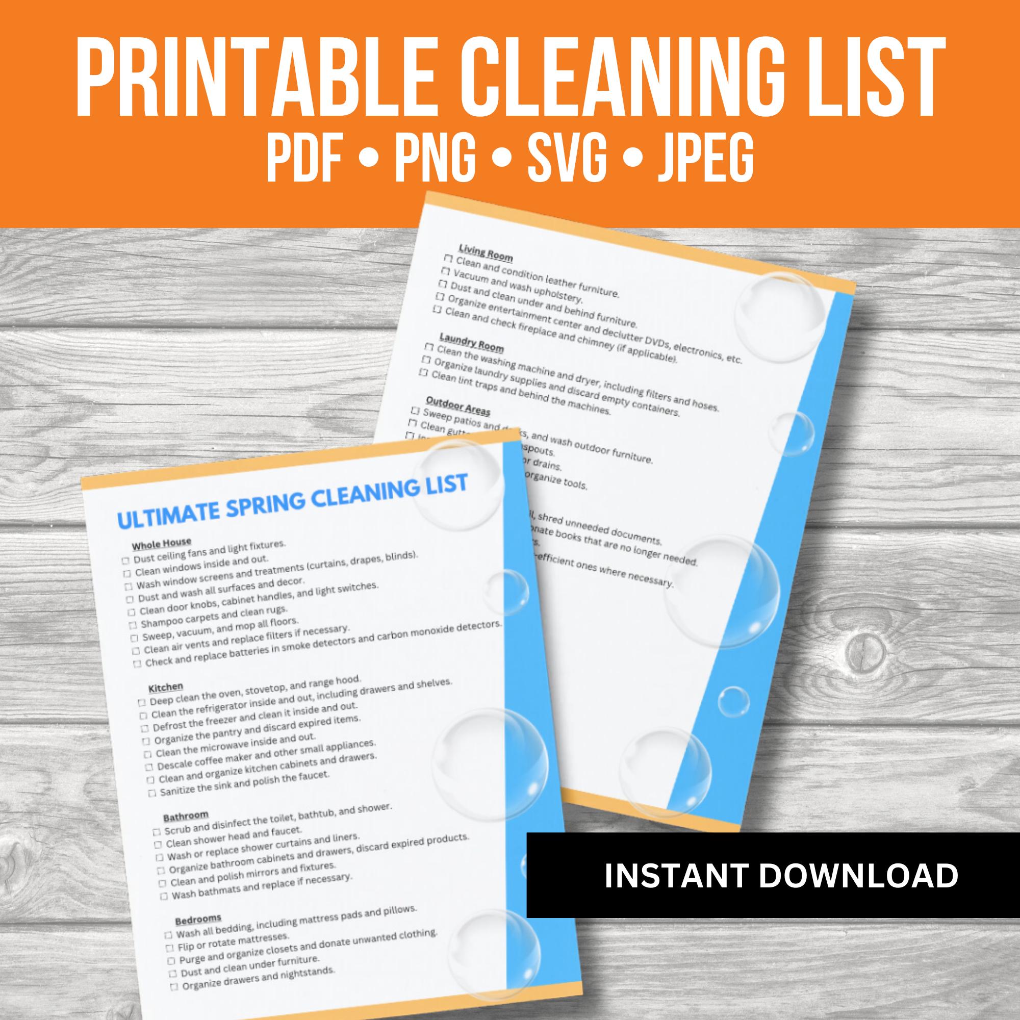 Printable Spring Cleaning Checklist PDF, ADHD Cleaning Schedule, Home Organization Planner, Cleaning List Printable