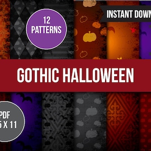 Gothic Halloween Scrapbook Paper, Dark Digital Junk Journal Pages, Printable Halloween Paper Bundle