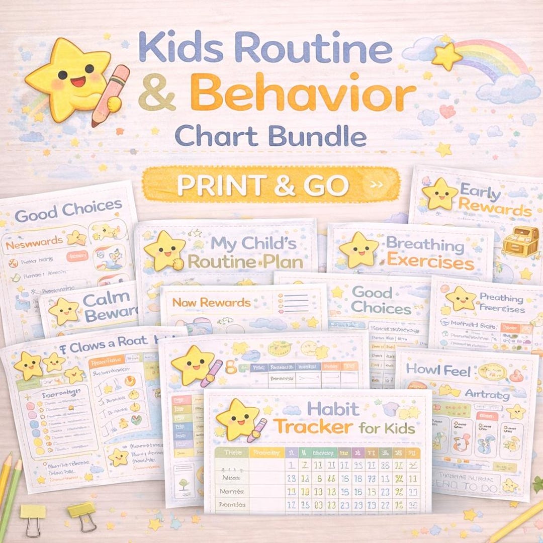 Kids Routine Behavior Chart Bundle | Visual Schedule, Reward System ...