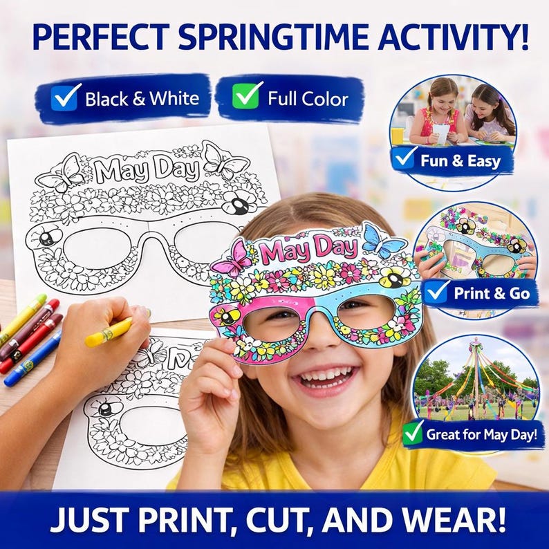 May Day Flower Mask Craft for Kids | Spring Coloring Activity (PDF ...