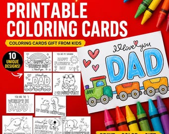 Biglietti da colorare per la Festa del Papà: attività per bambini, biglietto stampabile (PDF)