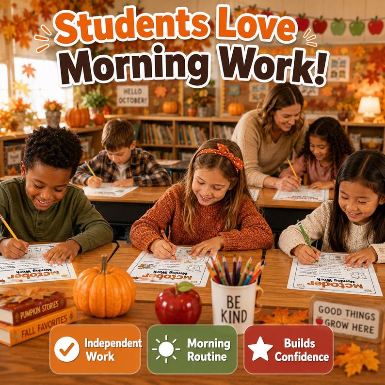 Daily Math Caligraphy October Morning Work | 20 No Prep Daily Worksheets | Fall Literacy ...
