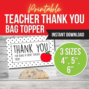Teacher Thank You Bag Topper, Teacher Appreciation Week, Teacher Thank You, Teacher Gift