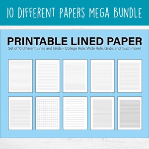 Printable Lined Paper Bundle PDF, Wide Rule College Rule Pape, Lined Paper, Printable Download