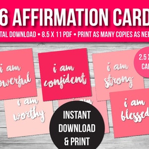 Afdrukbare bevestigingskaarten, Afdrukbare kaarten positief denken, Motivatiekaarten, Afdrukbare pdf-affirmatie voor vrouwen